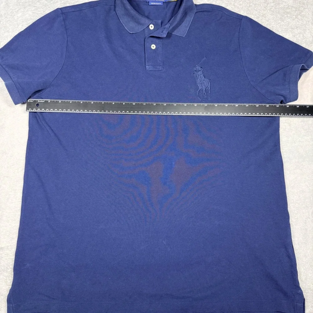 Polo Ralph Lauren Mens XL Custom Slim Fit Navy Blue Big Pony Logo Polo Shirt